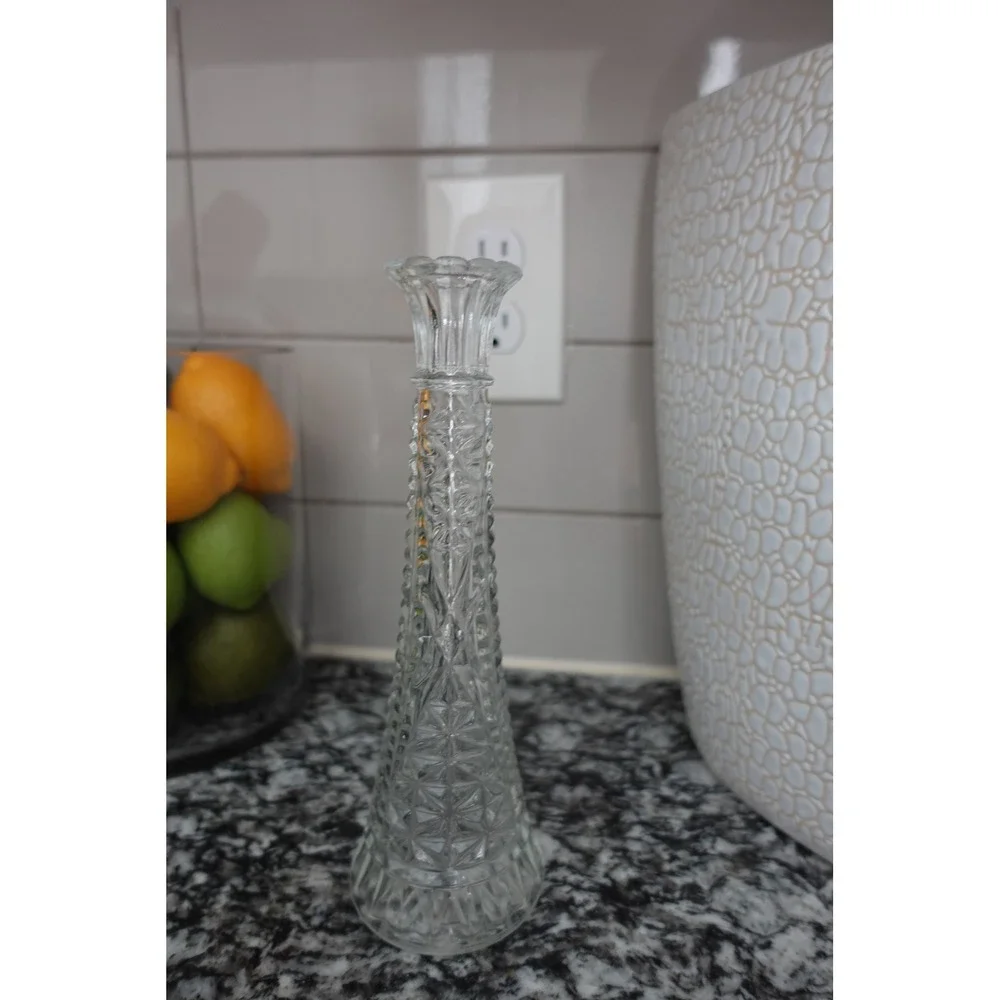 Vintage Clear Starburst Glass Bud Vase Floral Decor Table Centerpiece‎ Elegant